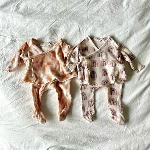 Spearmint Love Waffle Organic Cotton Kimono Tops w/Footed Pants Set of 2 Newborn